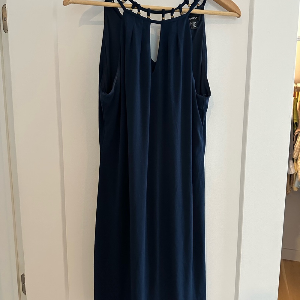 Le Chateau Blue Embellished Halter Midi Dress
